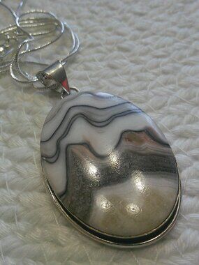 Stunning ZEBRA CALCITE Handmade Sterling 925 Pendant/Chain #349F